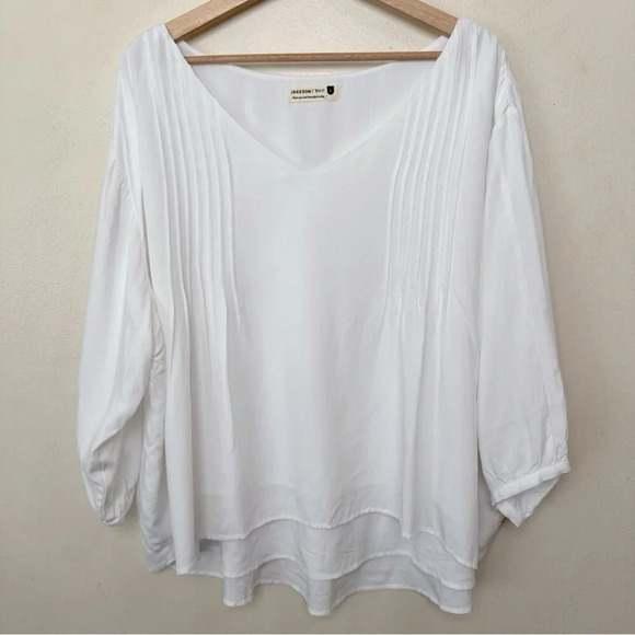 Jackson Rowe Womens Large Puff Sleeve Fluttershy Vneck Blouse - Picture 4 of 16